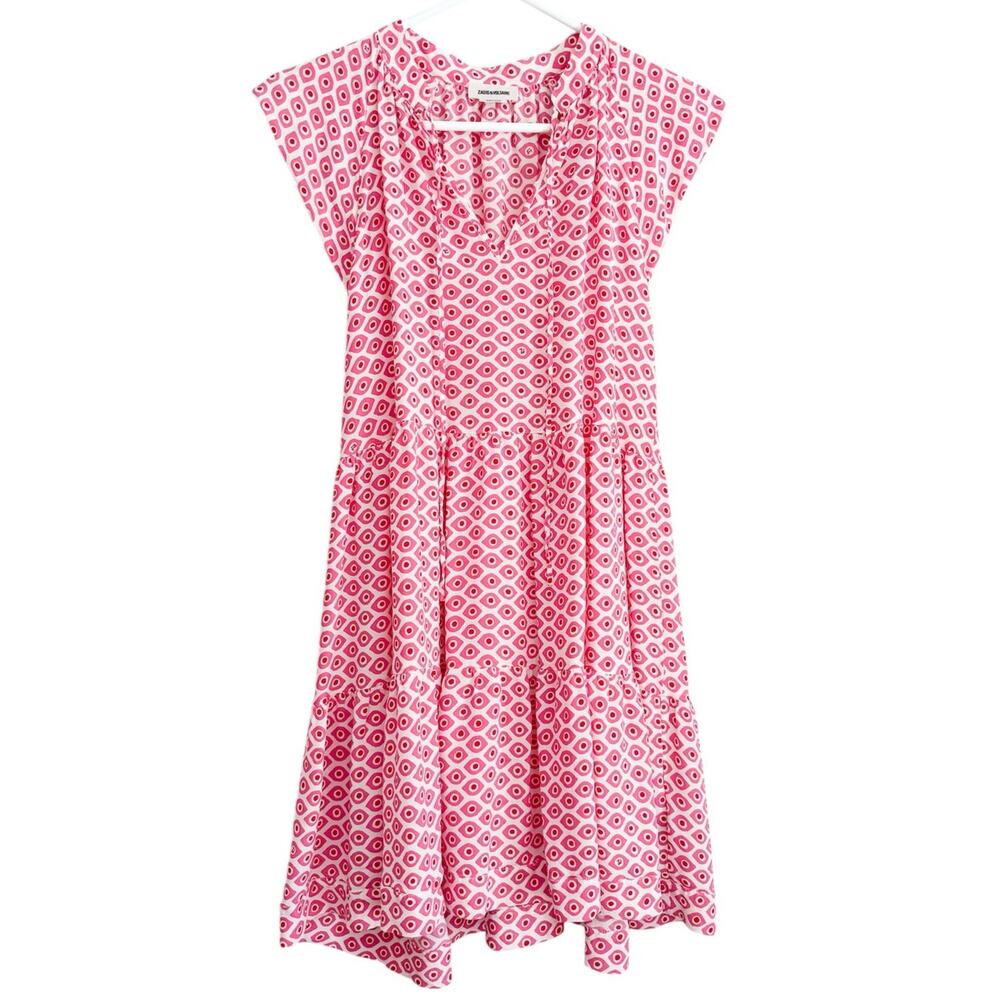 Zadig & Voltaire Rito Mini Dress Tiered Ruffle Pink A Line Eyes Print Feminine